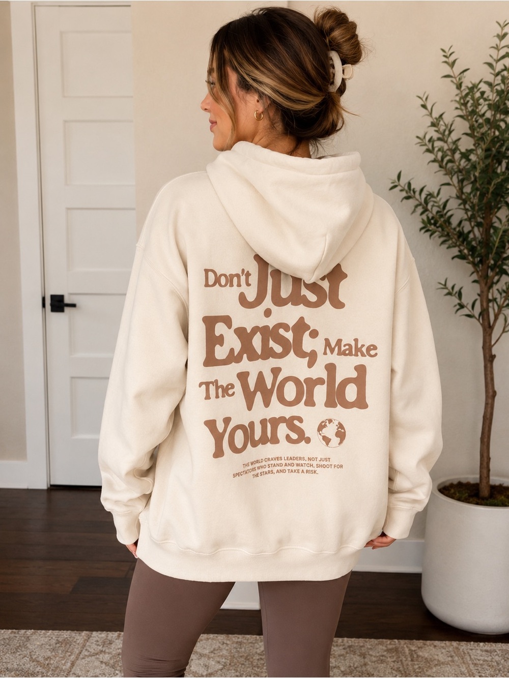 Cream Graphic Hoodie with Brown Slogan